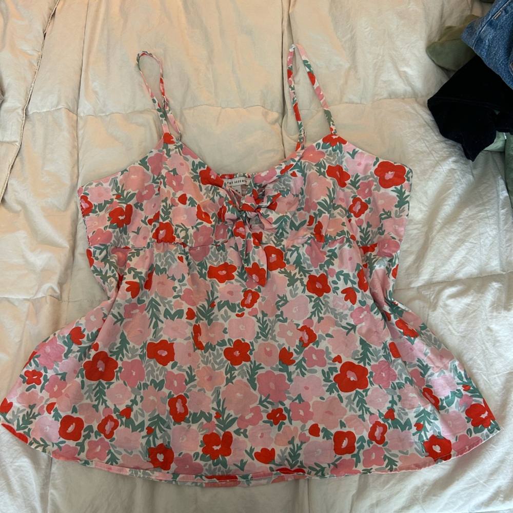 White and Floral Tie Front Blouse